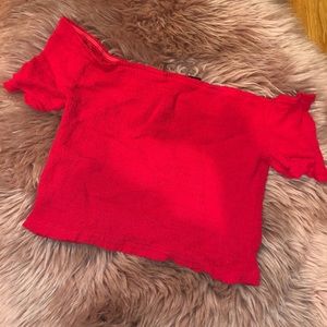 Red off shoulder crop top